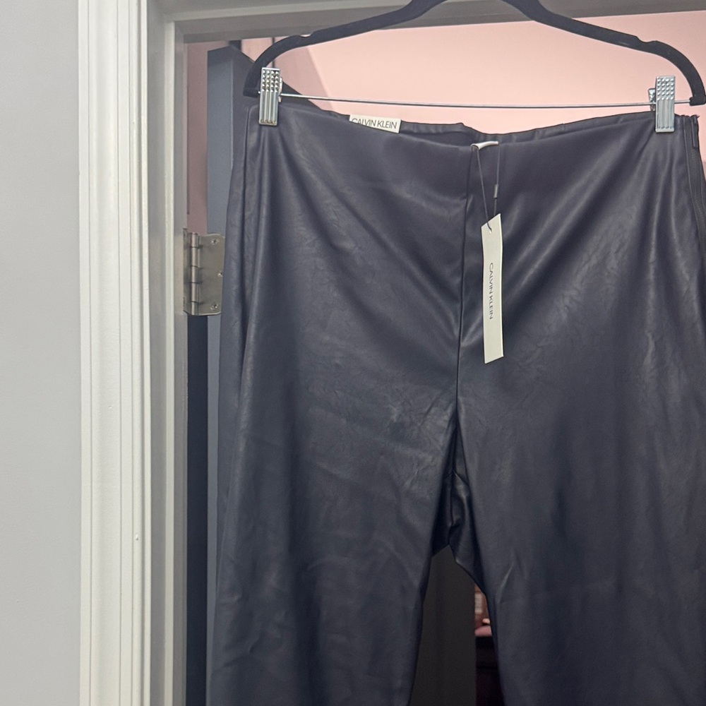 NWT Calvin Klein Charcoal Faux Leather Trousers XL